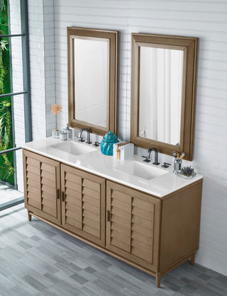 72 Inch Portland Freestanding Vanity in Whitewashed Walnut / White Zeus Top
