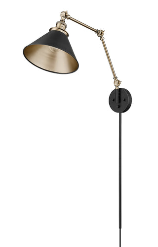 Edward 1-Light Swing Arm Sconce Light Matte Black/Vintage Brass