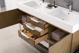 58.875 Inch Columbia Freestanding Vanity in Latte Oak / Glossy White Top