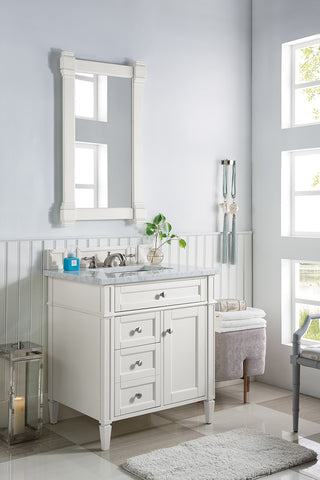 30 Inch Brittany Freestanding Vanity in Bright White / Carrara White Top