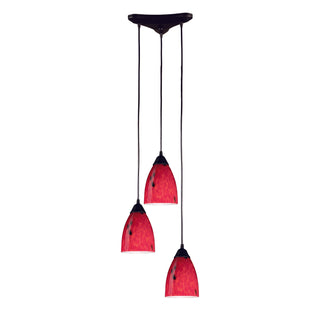 Classico 10'' Wide 3-Light Pendant - Dark Rust with Fire Red Glass