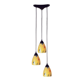 Classico 10'' Wide 3-Light Pendant - Dark Rust with Yellow Blaze Glass