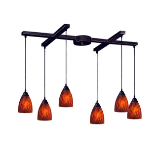 Classico 17'' Wide 6-Light Pendant - Dark Rust with Espresso Glass