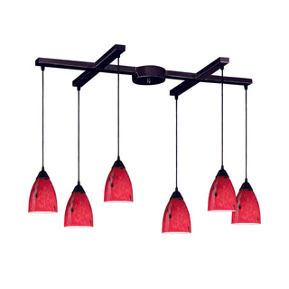 Classico 17'' Wide 6-Light Pendant - Dark Rust with Fire Red Glass