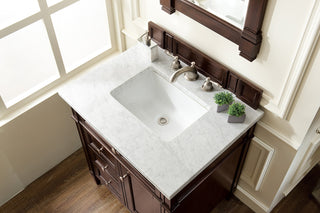 30 Inch Brittany Freestanding Vanity in Burnished Mahogany / Carrara White Top