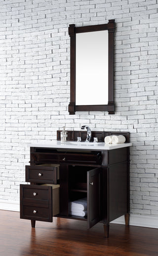 36 Inch Brittany Freestanding Vanity in Burnished Mahogany / White Zeus Top