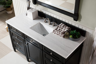 60 Inch Brittany Freestanding Vanity in Black Onyx / Arctic Fall Solid Surface Top