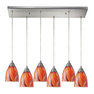 Arco Baleno 30'' Wide 6-Light Pendant - Satin Nickel with Multicolor Glass