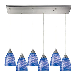 Arco Baleno 30'' Wide 6-Light Pendant - Satin Nickel with Sapphire Glass