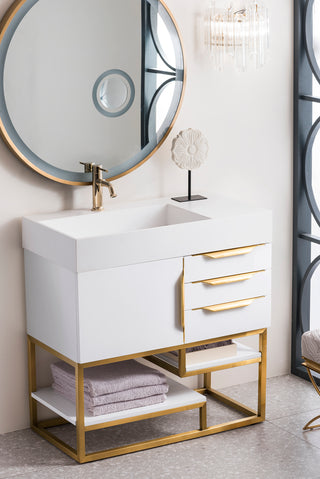 35.375 Inch Columbia Freestanding Vanity in Glossy White / Glossy White Top