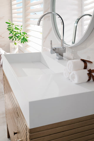 35.38 Inch Linear Freestanding Vanity in Whitewashed Walnut / Glossy White Top