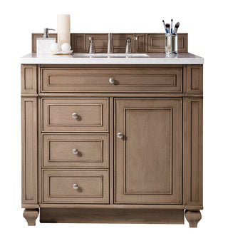 36 Inch Bristol Freestanding Vanity in Whitewashed Walnut / Arctic Fall Solid Surface Top