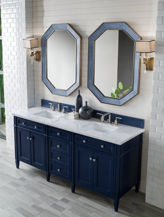72 Inch Brittany Freestanding Vanity in Victory Blue / Carrara White Top