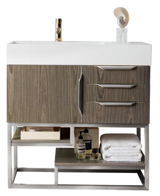 35.375 Inch Columbia Freestanding Vanity in Ash Gray / Glossy White Top