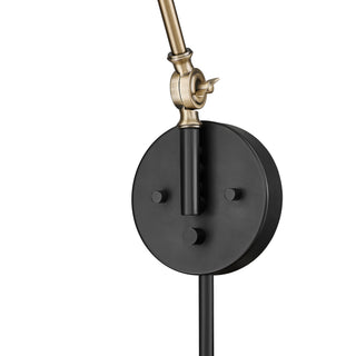 Evonne 1-Light Swing Arm Sconce Light Matte Black/Vintage Brass
