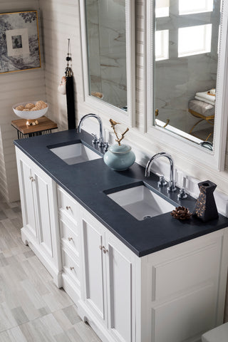 73.25 Inch De Soto Freestanding Vanity in Bright White / Charcoal Soapstone Top