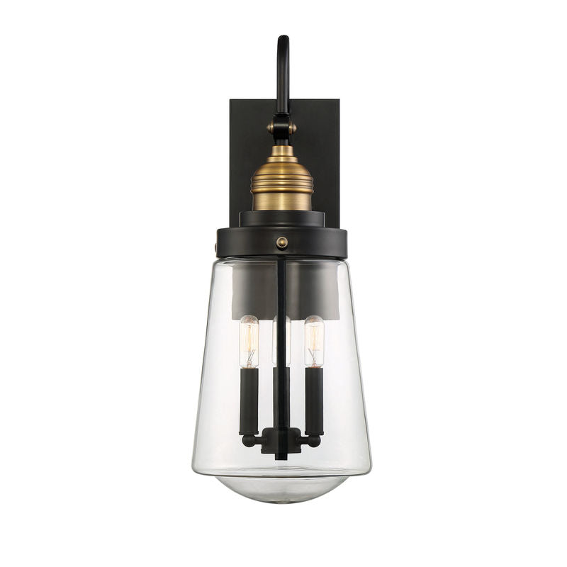 Macauley 3-Light Outdoor Wall Lantern in Vintage Black with Warm Brass Vintage Black with Warm Brass