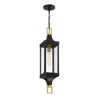 Glendale 1-Light Outdoor Hanging Lantern in Matte Black and Weathered Brushed Brass