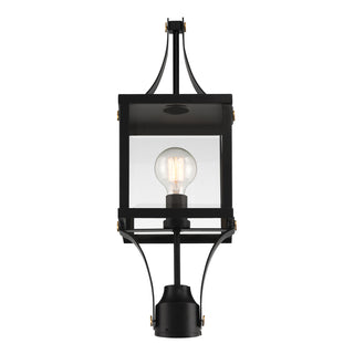 Raeburn 1-Light Outdoor Post Lantern in Matte Black and Weathered Brushed Brass