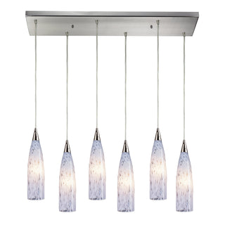 Lungo 30'' Wide 6-Light Pendant - Satin Nickel with Snow White Glass