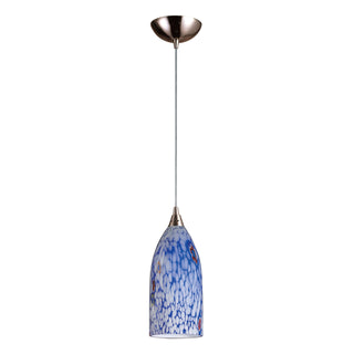 Verona 5'' Wide 1-Light Pendant - Satin Nickel with Starburst Blue Glass