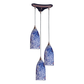 Verona 13'' Wide 3-Light Pendant - Satin Nickel with Starburst Blue Glass