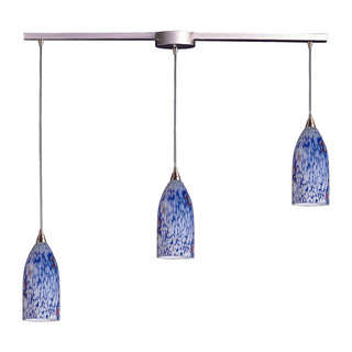 Verona 36'' Wide 3-Light Pendant - Satin Nickel with Starburst Blue Glass