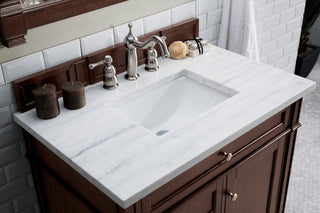 36 Inch Brittany Freestanding Vanity in Burnished Mahogany / Arctic Fall Solid Surface Top