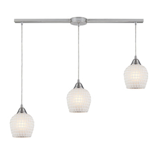 Fusion 36'' Wide 3-Light Pendant - Satin Nickel with White Mosaic