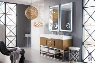 58.875 Inch Columbia Freestanding Vanity in Latte Oak / Glossy White Top