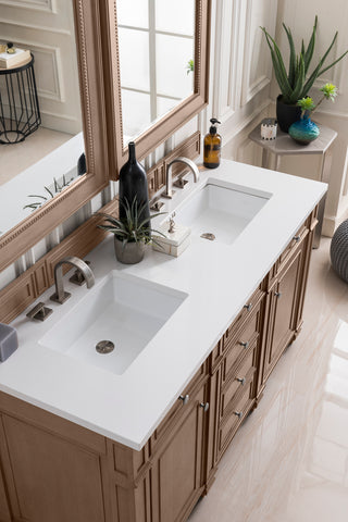 60 Inch Bristol Freestanding Vanity in Whitewashed Walnut / White Zeus Top