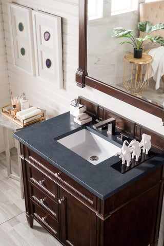 36 Inch Brittany Freestanding Vanity in Burnished Mahogany / Charcoal Soapstone Top