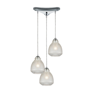 Victoriana 3-Light Triangular Pendant Fixture in Polished Chrome with Clear Crosshatched Glass