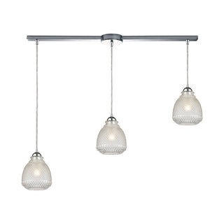 Victoriana 3-Light Linear Mini Pendant Fixture in Polished Chrome with Clear Crosshatched Glass