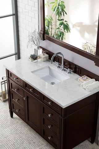 48 Inch Brittany Freestanding Vanity in Burnished Mahogany / Eternal Jasmine Pearl Top