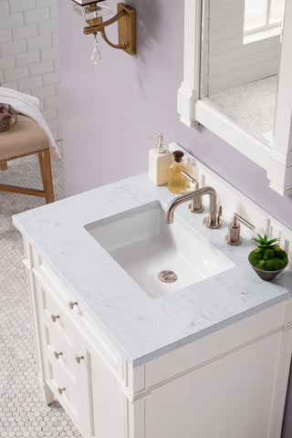 30 Inch Brittany Freestanding Vanity in Bright White / Eternal Jasmine Pearl Top