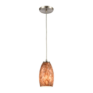 Nature's Collage 5'' Wide 1-Light Mini Pendant - Satin Nickel with Feathered Brown Glass