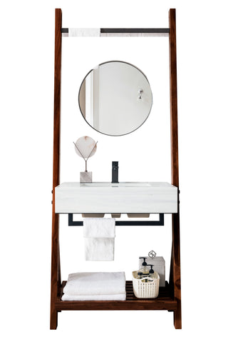 30 Inch Lakeside Freestanding Vanity in Mid-Century Walnut / Glossy White Top
