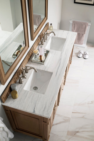 72 Inch Bristol Freestanding Vanity in Whitewashed Walnut / Arctic Fall Solid Surface Top