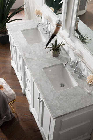73.25 Inch De Soto Freestanding Vanity in Bright White / Carrara White Top