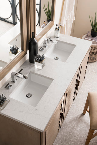 60 Inch Portland Freestanding Vanity in Whitewashed Walnut / Eternal Jasmine Pearl Top