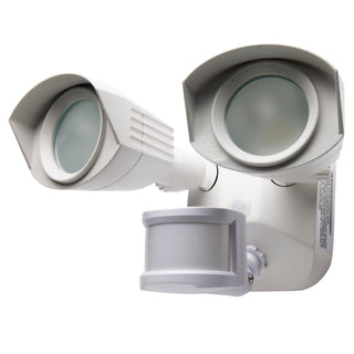 LED Security Light; Dual Head; White Finish; 3000K; Motion Sensor