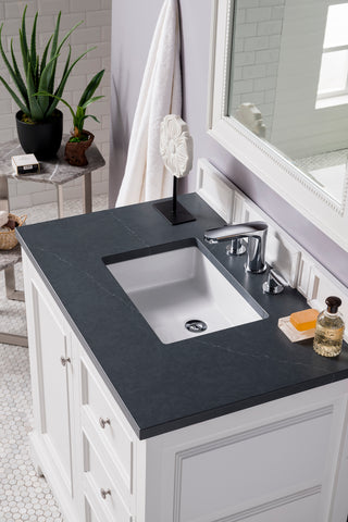 37.25 Inch De Soto Freestanding Vanity in Bright White / Charcoal Soapstone Top