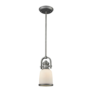 Brooksdale 1-Light Mini Pendant in Weathered Zinc with White Glass - Includes Adapter Kit