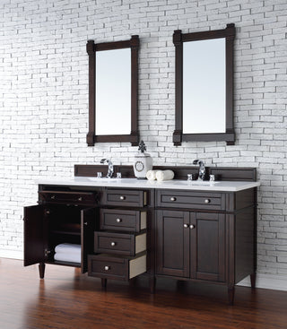72 Inch Brittany Freestanding Vanity in Burnished Mahogany / White Zeus Top