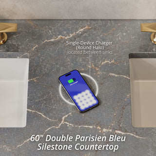 60 Inch Breckenridge Freestanding Vanity in Bright White / Parisien Bleu Top