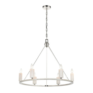 White Stone 30'' Wide 6-Light Chandeliers - Polished Nickel