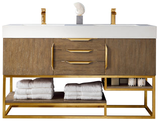 58.875 Inch Columbia Freestanding Vanity in Latte Oak / Glossy White Top