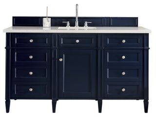 60 Inch Brittany Freestanding Vanity in Victory Blue / Eternal Jasmine Pearl Top