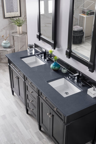 72 Inch Brittany Freestanding Vanity in Black Onyx / Charcoal Soapstone Top